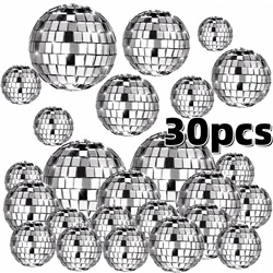 10-30pcs Mini Disco Ball Ornaments Reflective Glass Silver Baubles for Mardi Gras Disco Party Decor Sparkling Christmas DIY Gift
