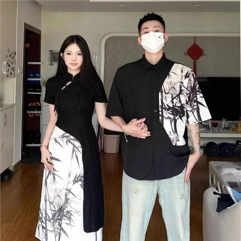 

Мужская повседневная рубашка оверсайз (300 Pou) в китайском стиле, свободного кроя, для пар, весна-лето, молодежный тренд