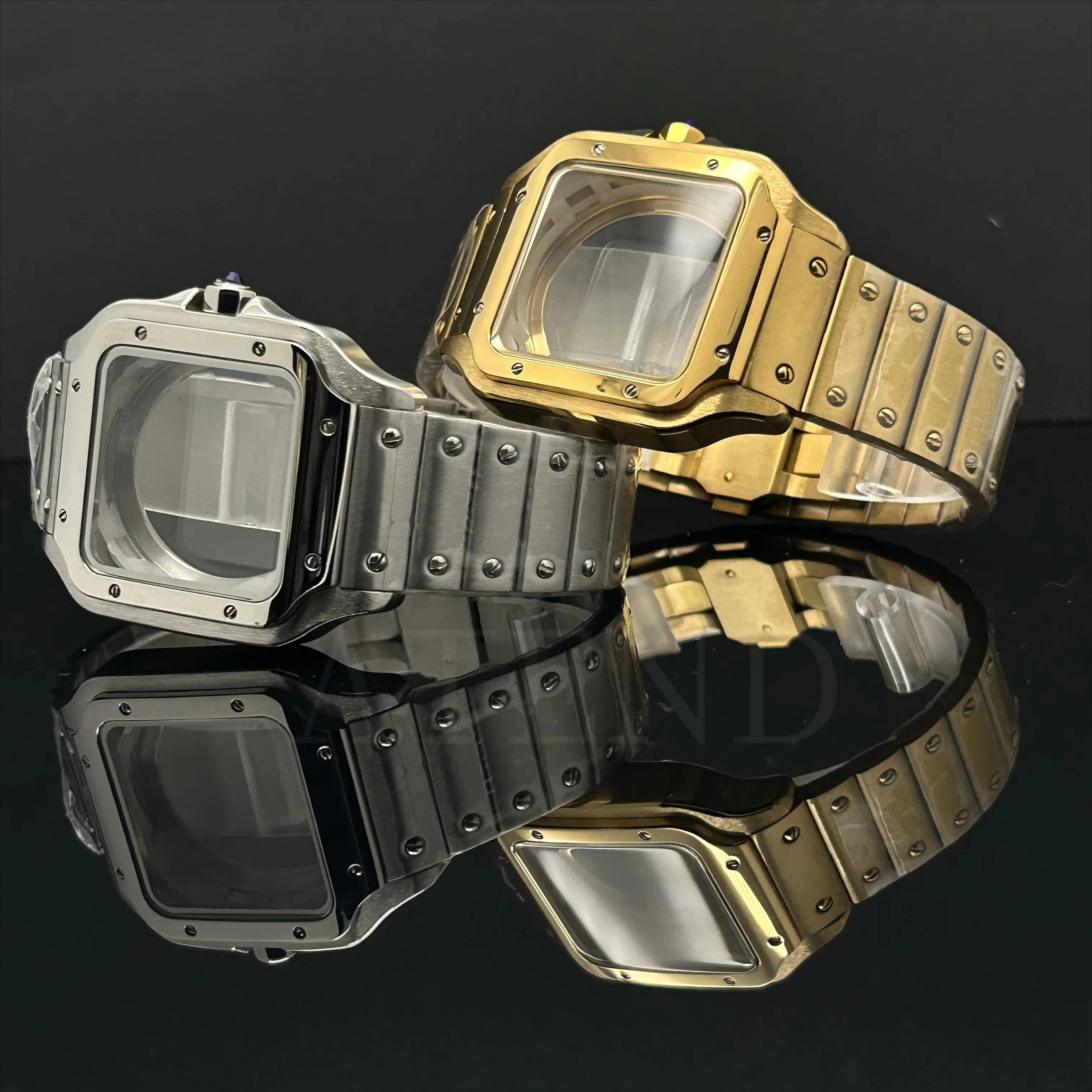 

38mm Modification Parts Black Square Watch Case Stainless Steel for Seike Santos Watch Accessories for NH35NH70/36/4R Movements