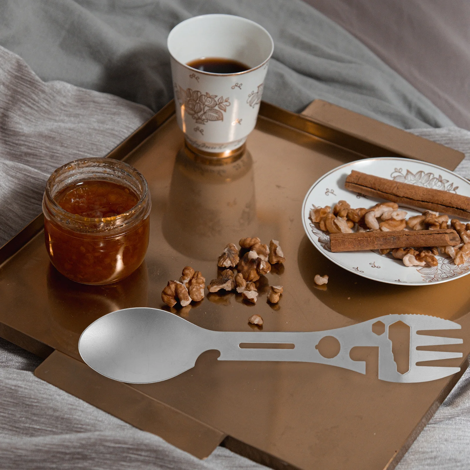 

2Pcs Multi-Use Metal Spork Camping Fork Spoon Stainless Steel Portable Travel Bottle Opener Durable Rustproof Lightweight