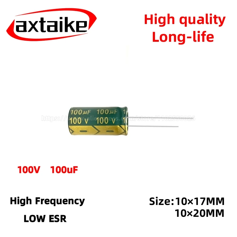 

50PCS 100V100uF Aluminum Capacitor, High Frequency Low ESR 105°C Radial for Power Supply Long life 10×17MM 10×20MM