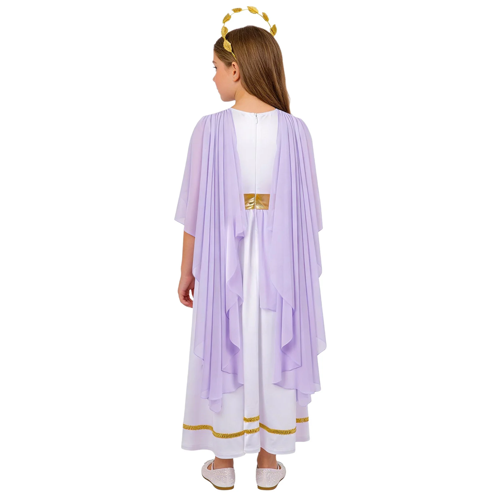 Kids Girls Halloween Ancient Greek Roman Athena Goddesses Princess Cosplay Toga Costume Sleeveless Shawl Tulle Dress Headwear