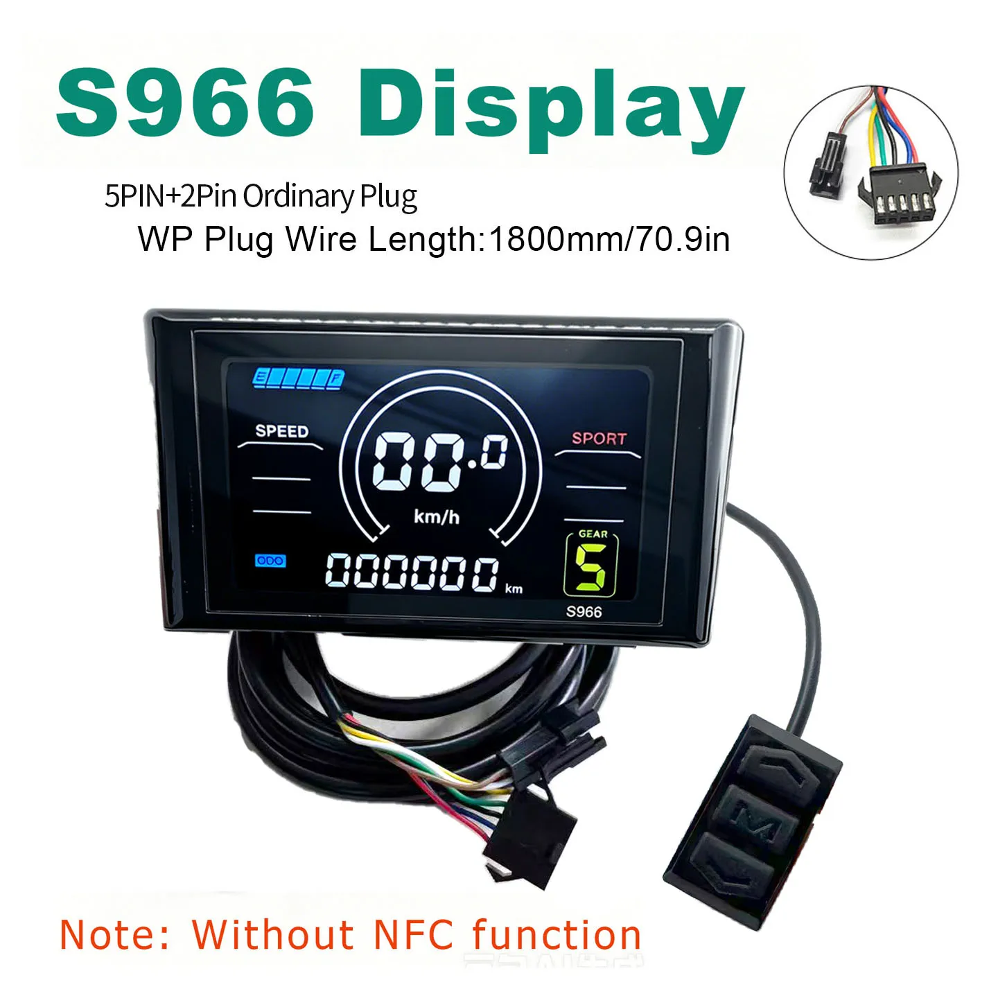 S966 LCD Color Display Instrument UART2 Protocol 24V 36V 48V-72V Electric Bicycle/Scooter