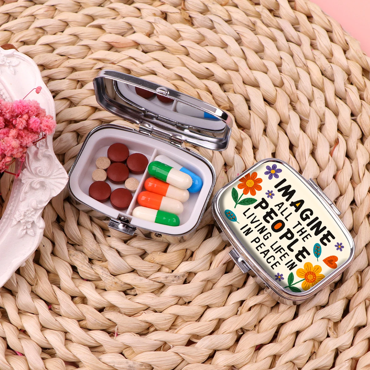 Dachshund Dog Print Metal Pill Case 2 Compartments Portable Travel Mini Pill Box Cute Ghost Quotes Art Pocket Vitamins Holder