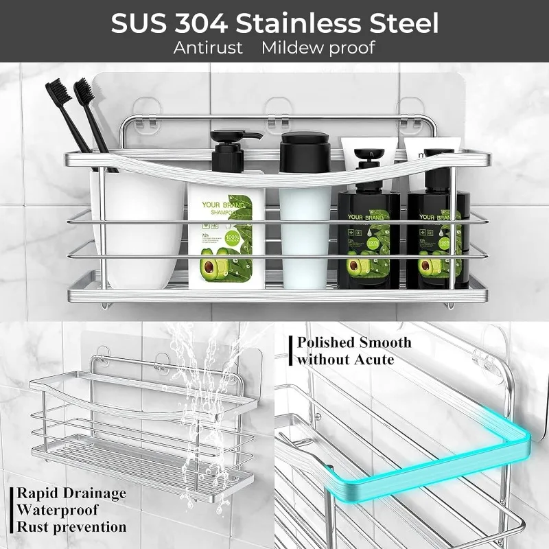 3 Pack-Shower Organizer Shelves Rack Rustproof SUS304 Stainless Steel for Bathroom Storage&Kitchen - Silver