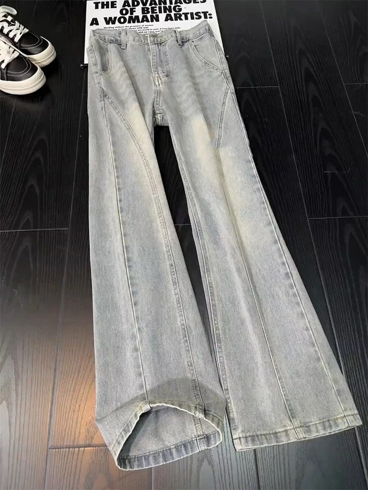 

Retro Blue Asymmetrical Flared Jeans Men's American Vibe CleanFit Extended Version Slim Straight Leg Jeans Casual Wear