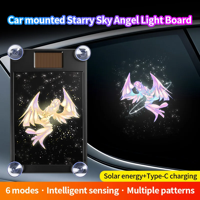 Fantasy Starry Sky Car Window LED Light Board Solar Smart Sensor Atmosphere Lamp Angel Unicorn Butterfly Suction Cup Decor Light