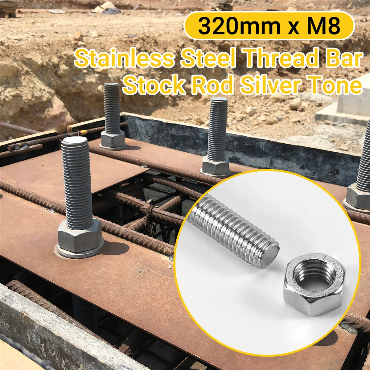 RIRI 320 мм x M8 с резьбой из нержавеющей стали, стержень серебристого тона