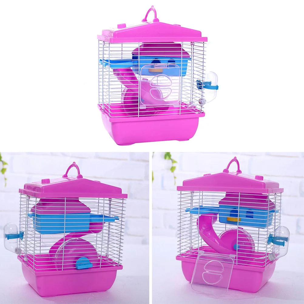 

Double Layer Hamster Cage Pet House Acrylic Portable Small Pets House Chinchilla Hamster House (Pink)