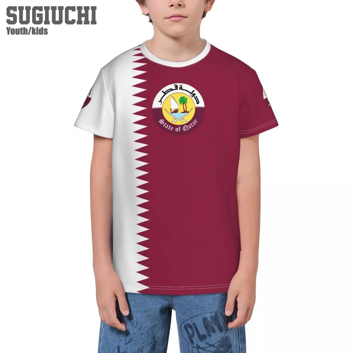 Custom Name Number Qatar Flag Emblem 3D T-shirts For Kids Youth Boy/Girl Tees jersey Soccer Football Fans Gift T shirt