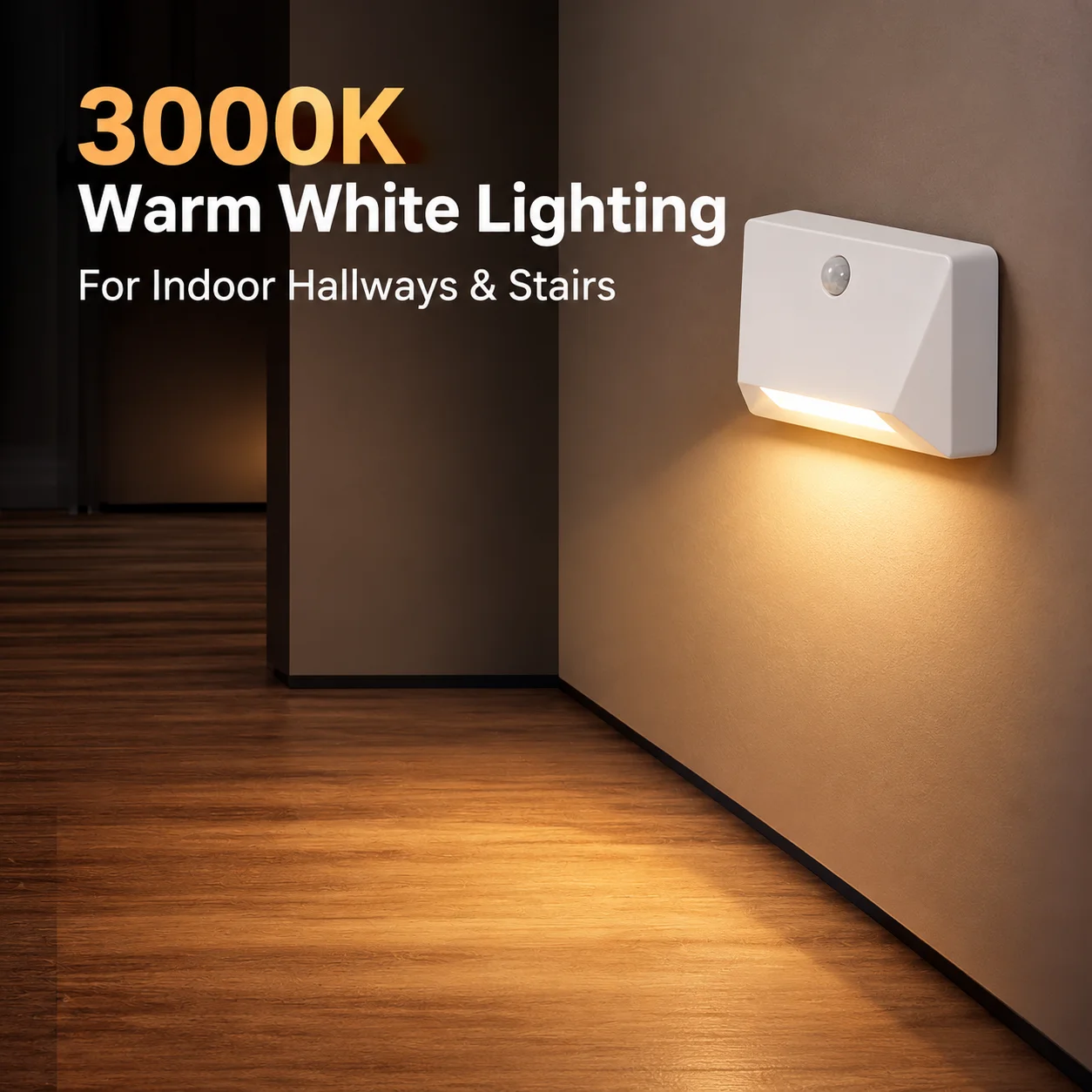 2200mAh USB-C Rechargeable Motion Sensor Night Light, 3000K Linkable LED Wall Lamp with 3 Brightness Levels for Indoor Hallways Stairs Bedrooms