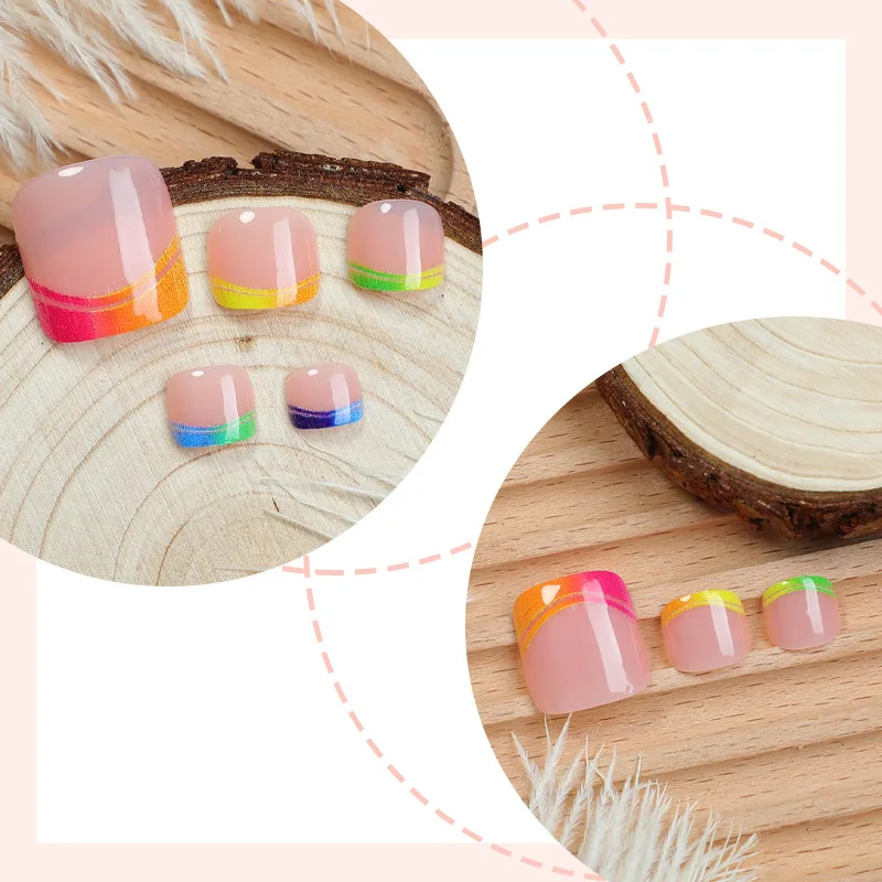 24pcs Press on Toeails Gradient Candy Color French Full Coverage Nail Tips for Women&Girl Removable Wearable Nail Daily Wear