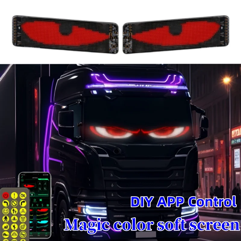 2PCS Car Devil's Eye Light APP Remote Control LED Matrix Pixel Panel Graffiti Scrolling Text Board Windshield Advertising Screen