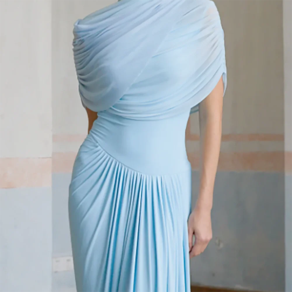 فساتين سهرة رسمية كلاسيكية بسيطة ذات ياقة عالية وأكمام طويلة مستقيمة لحفلات أعياد الميلاد فساتين حفلات مخصصة