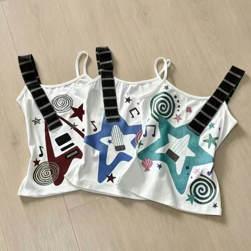 Vintage Rock Guitar Note Print Camisole Women Subculture Punk Slim Tank Tops Summer Retro Harajuku Fashion Sleeveless Vest New
