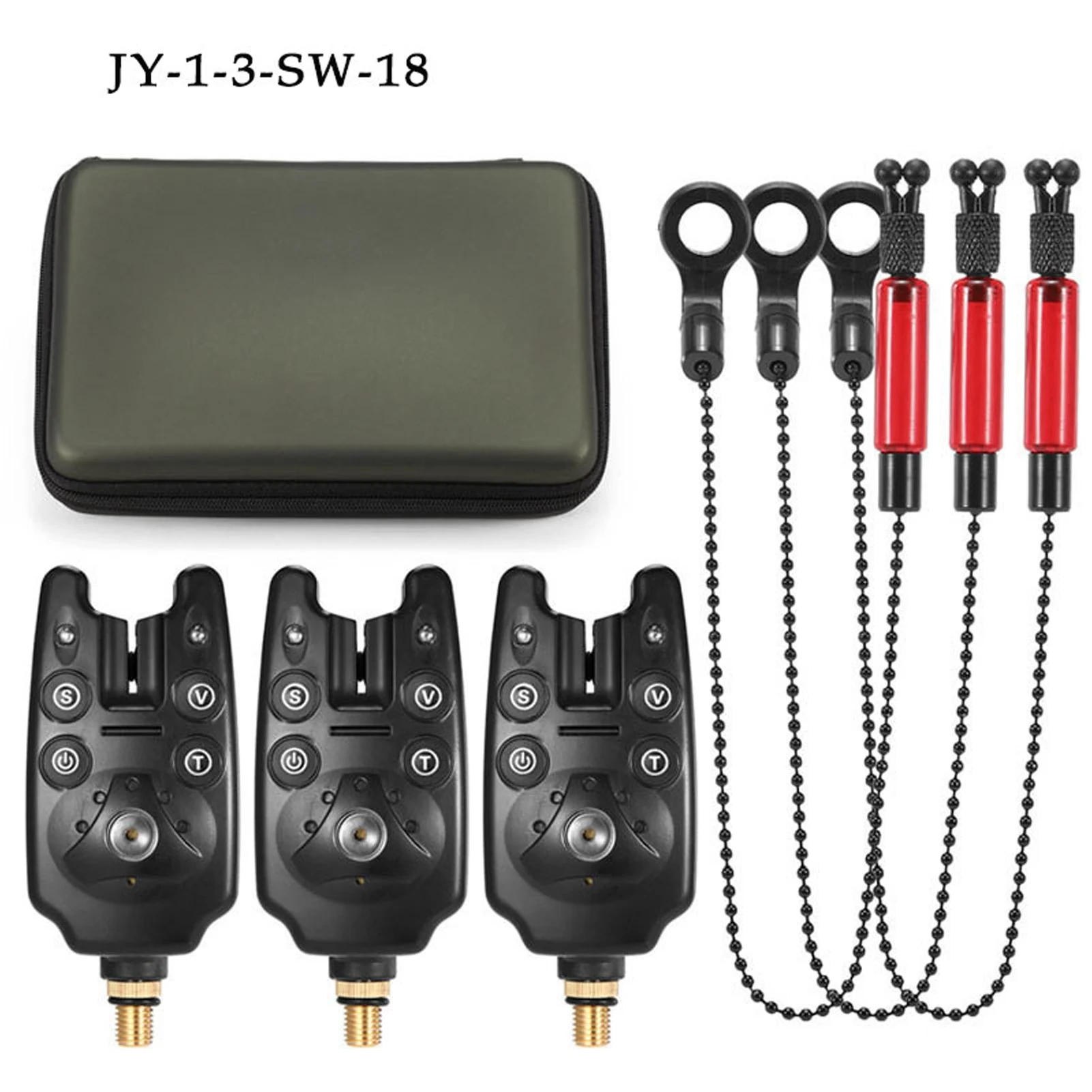 釣りバイトアラームとチェーンアラートスインガーセット-ledインジケーターアラート付き釣りスインガー-ジッパーボックス入り