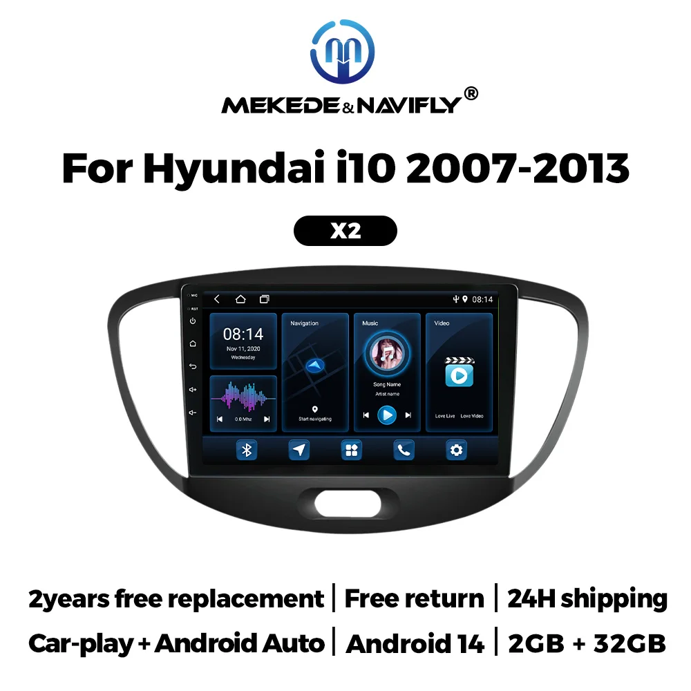 NEW 9Inch IPS Screen Car Radio For Hyundai i10 2007 2008 2009 2010 - 2013 Car Play Android Auto Multimedia Video Player GPS WIFI