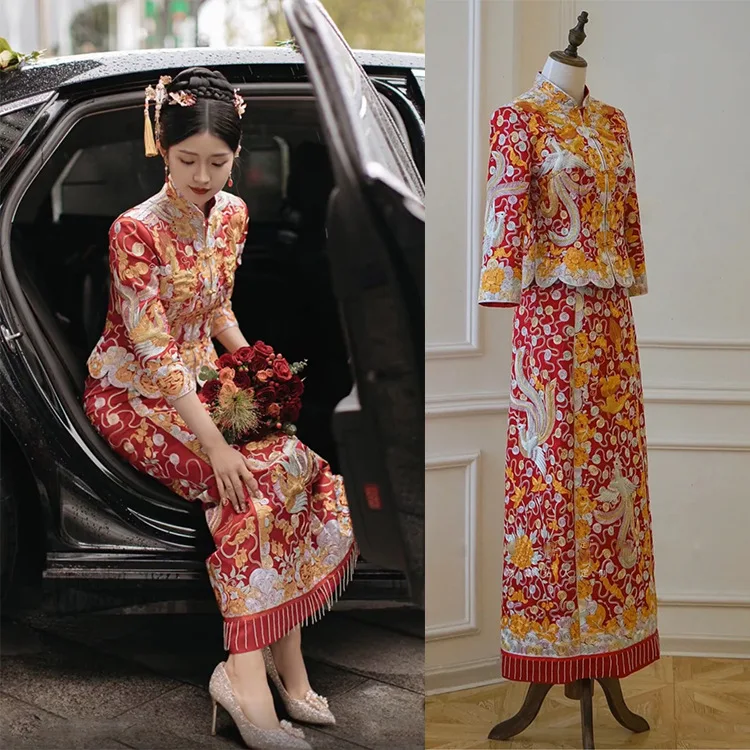 

Платье Yourqipao «Дракон и Феникс» 2025: Китайский стиль, вышивка, одежда Сюхэ, Дауфу, прямая юбка, женская праздничная одежда