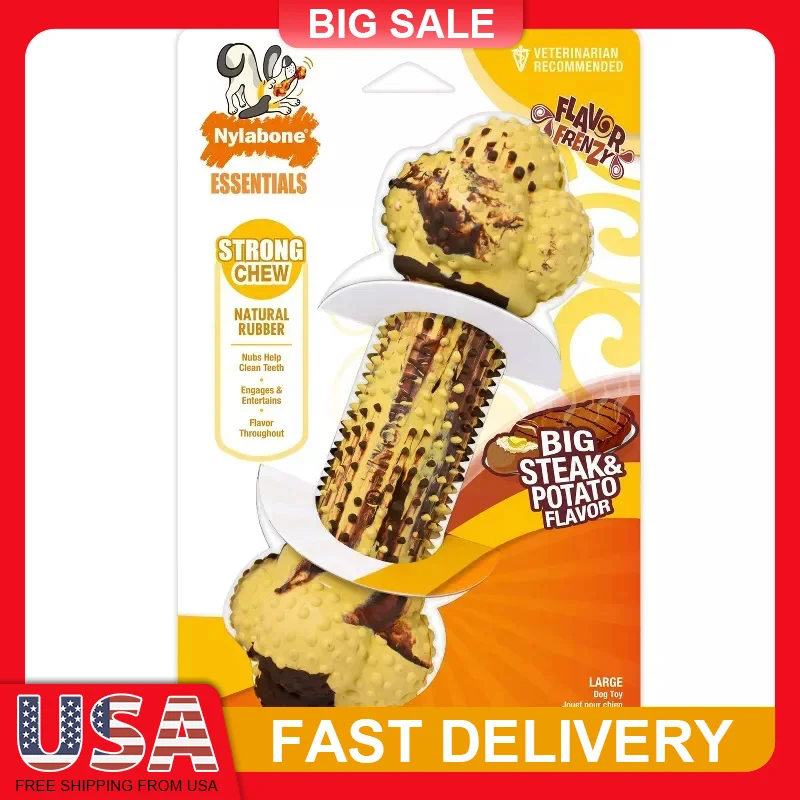 

Large Steak Potatoes Flavored Rubber Dog Chew Toy for Aggressive Chewers Dental Teeth Cleaning Tough Durable Natural Rubber