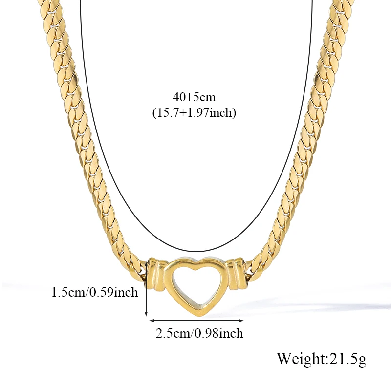 GANEMLY 316L Stainless Steel Hollow Heart Necklace Bracelets Waterproof Jewelry Charm Metalic Gold Color Chain Fashion Lady Gift