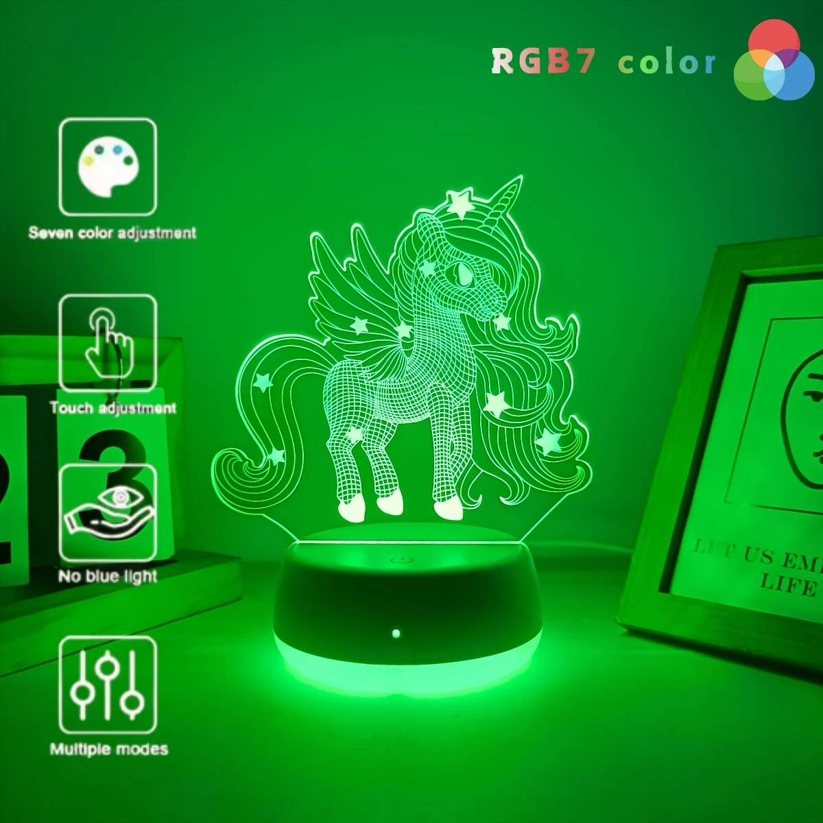 RGB Multi color Unicorn Night Light 3D Visual Light Bedroom Atmosphere Light Room Decoration Light
