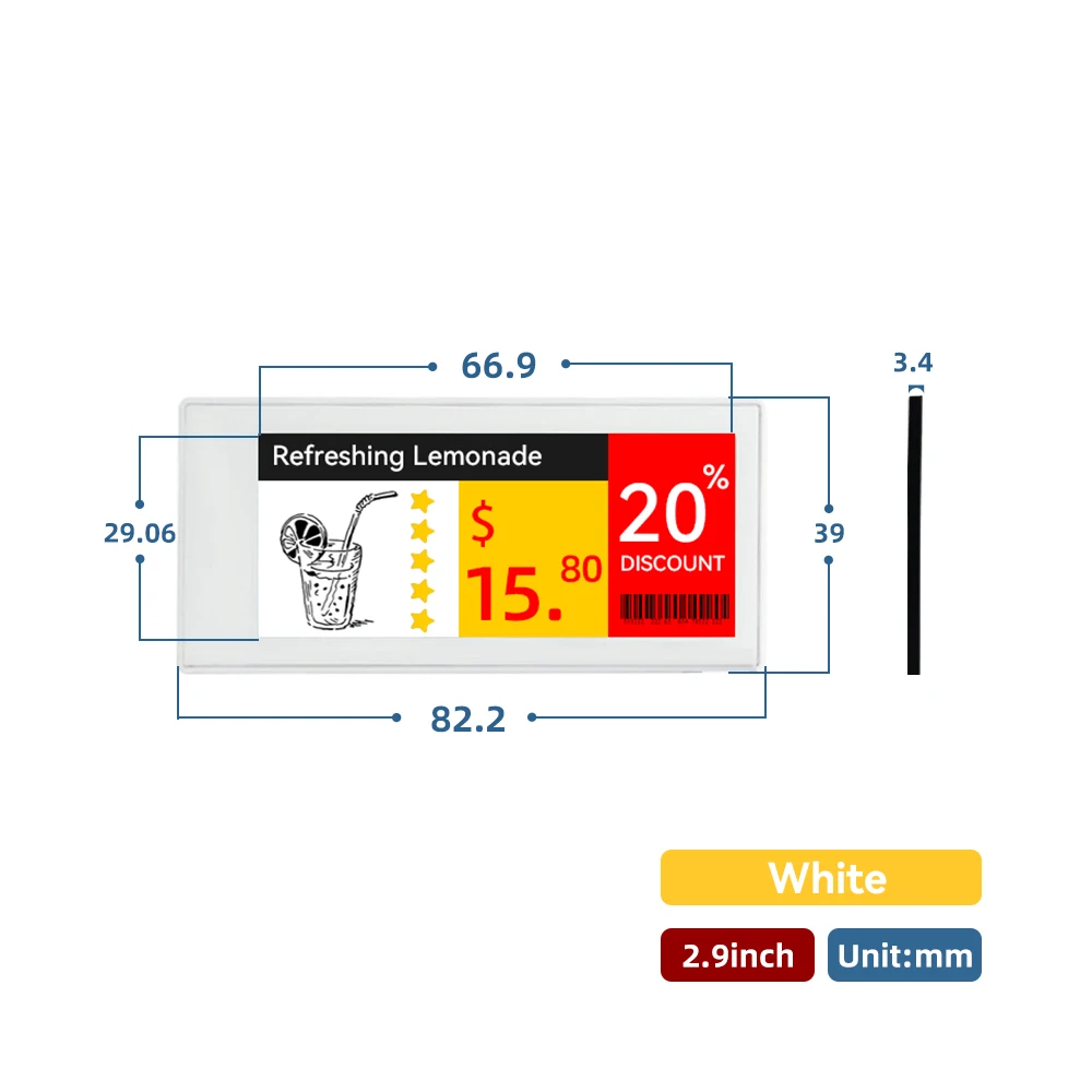 2.9 Inch NFC Ultra-Thin Digital Price Tags 3.4mm Eink Shelf Labels for Supermarket Mobile APP Control