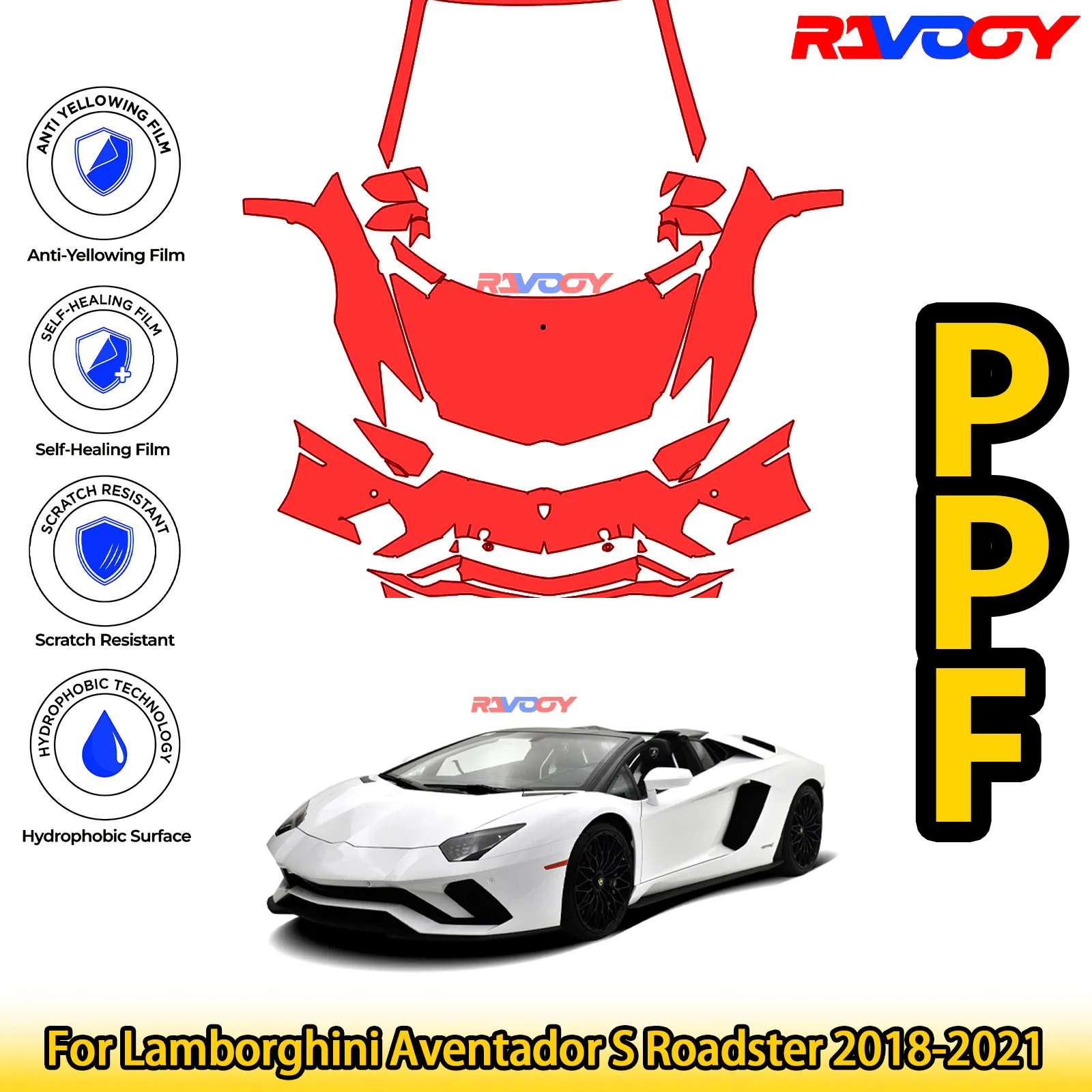 

For Lamborghini Aventador S Roadster 2018-2021 Glossy Matte Black Precut front PPF Kit Paint Protection Film