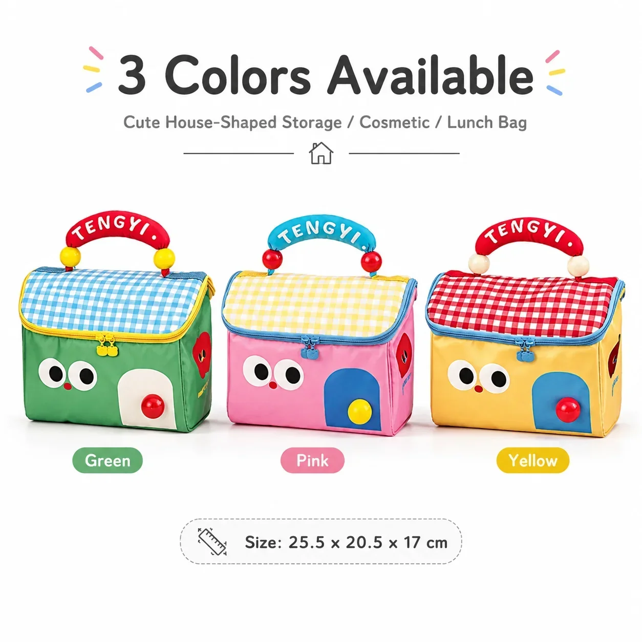Cute House Storage Organizer Pouch, Large Capacity Makeup Bag, Insulated Lunch Tote Handbag