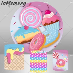 Sweet Baby Birthday Candy Bar Round Backdrop Donuts Banner Ice Cream CupcakeParty Photography Background Kids Cake Plinth Covers