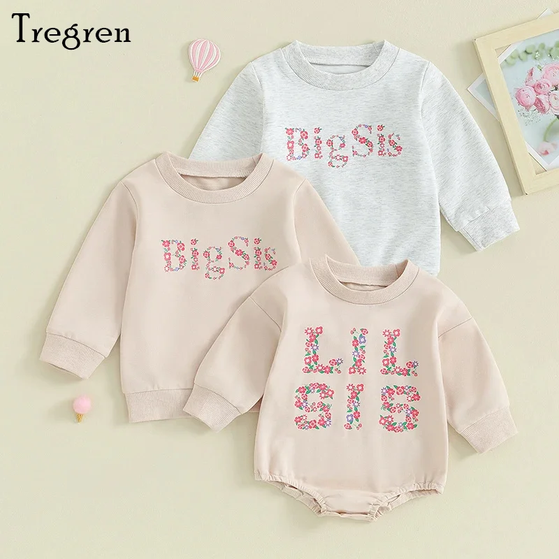 

Tregren Kids Baby Girl Sweatshirt Romper Floral Letter Print Long Sleeve Pullovers Spring Autumn Tops Clothes for Toddler 0-4Y