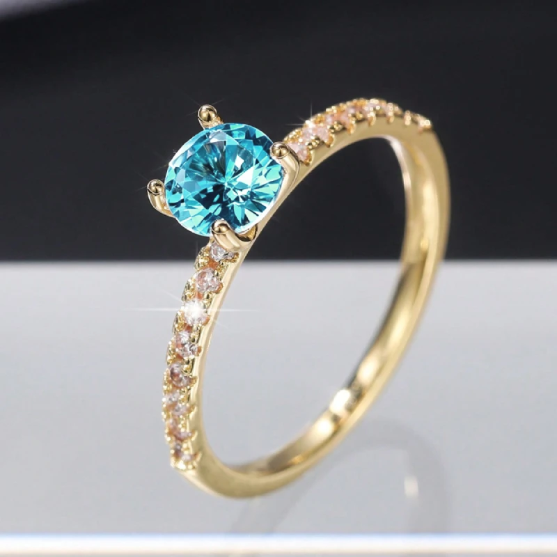 Huitan Klassisches 4-Krallen-Design, rund, Zirkonia, für Damen, Hochzeit, Verlobungsringe, 3 Farben erhältlich, zurückhaltender Brautschmuck, heißer Verkauf – Detail 26