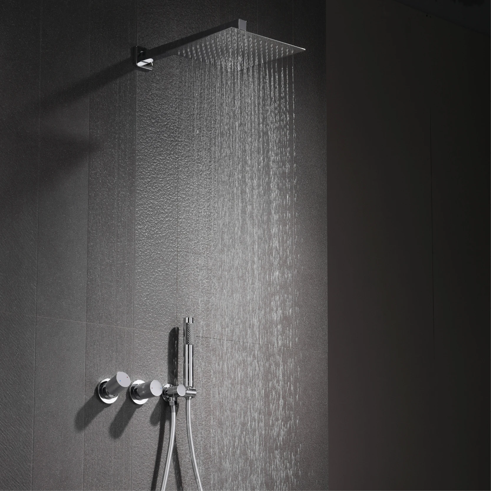 Luxury Bathroom Brass Gun Grey Wall-Mounted Shower System 2 Function Embedded Bath Mixer Tap Dual Spray Rainfall/Handheld