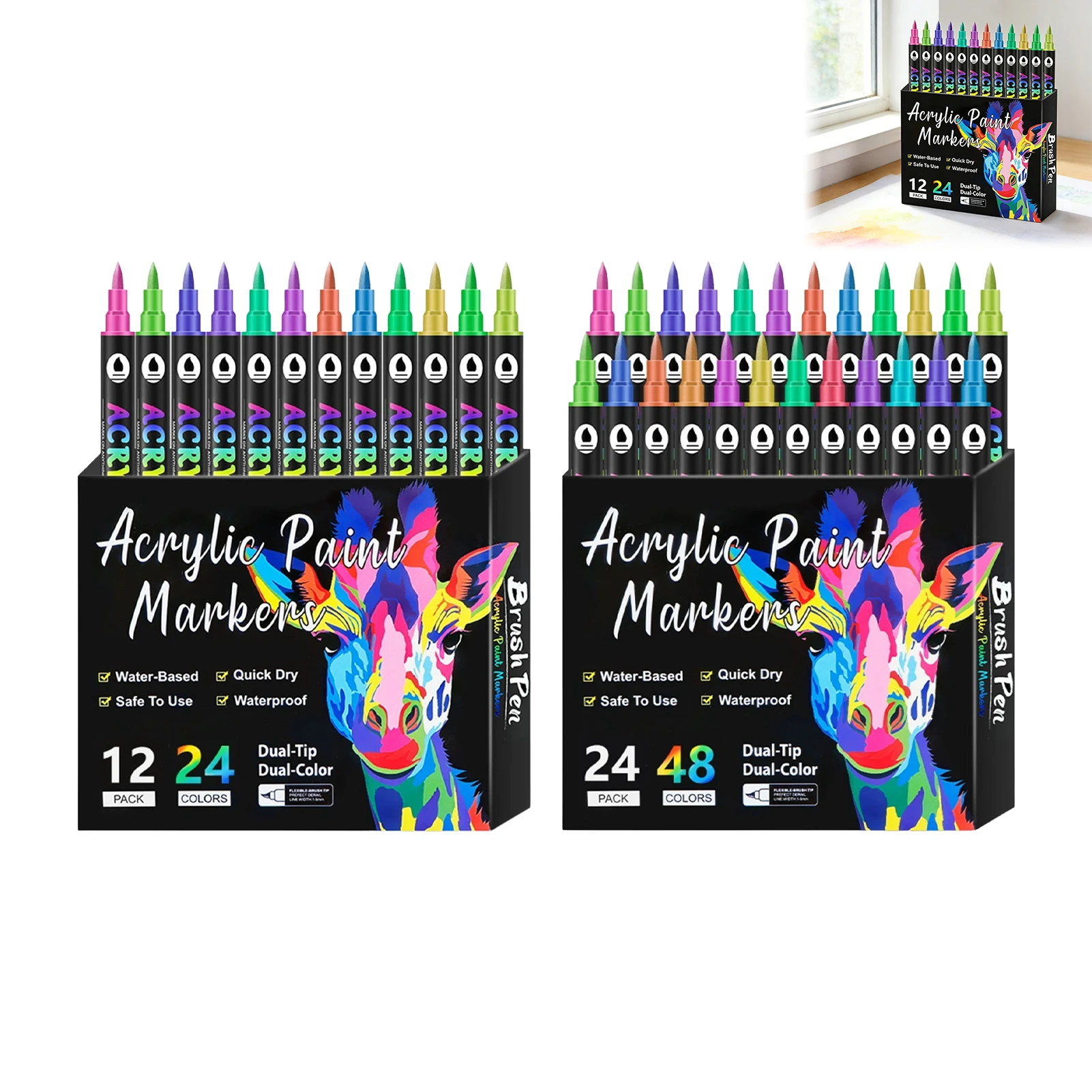 

Набор акриловых маркеров с двойным наконечником и двумя цветами, 12/24 шт., для детского творчества, рисования, школьных принадлежностей, нетоксичные, быстросохнущие, для рукоделия