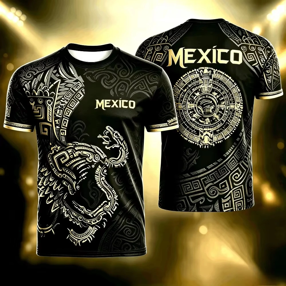 2026 New Summer Mexico Print T Shirt for Men Funny 3D Eagle Pattern Tees Football Sports Matching Family Outfits