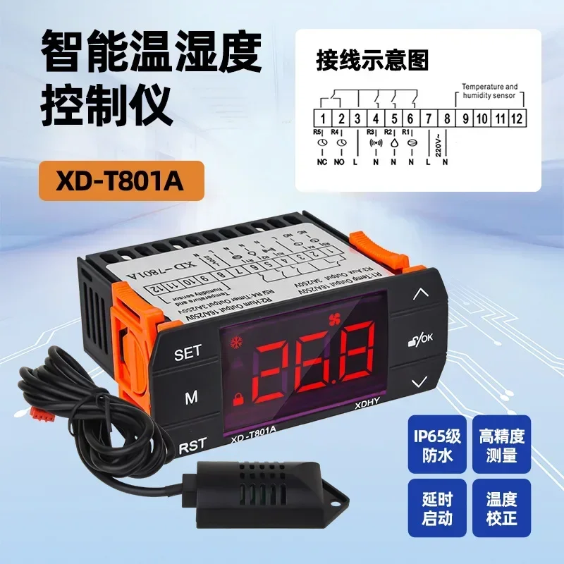 XD-7801A intelligent digital display temperature and humidity controller, dual-purpose