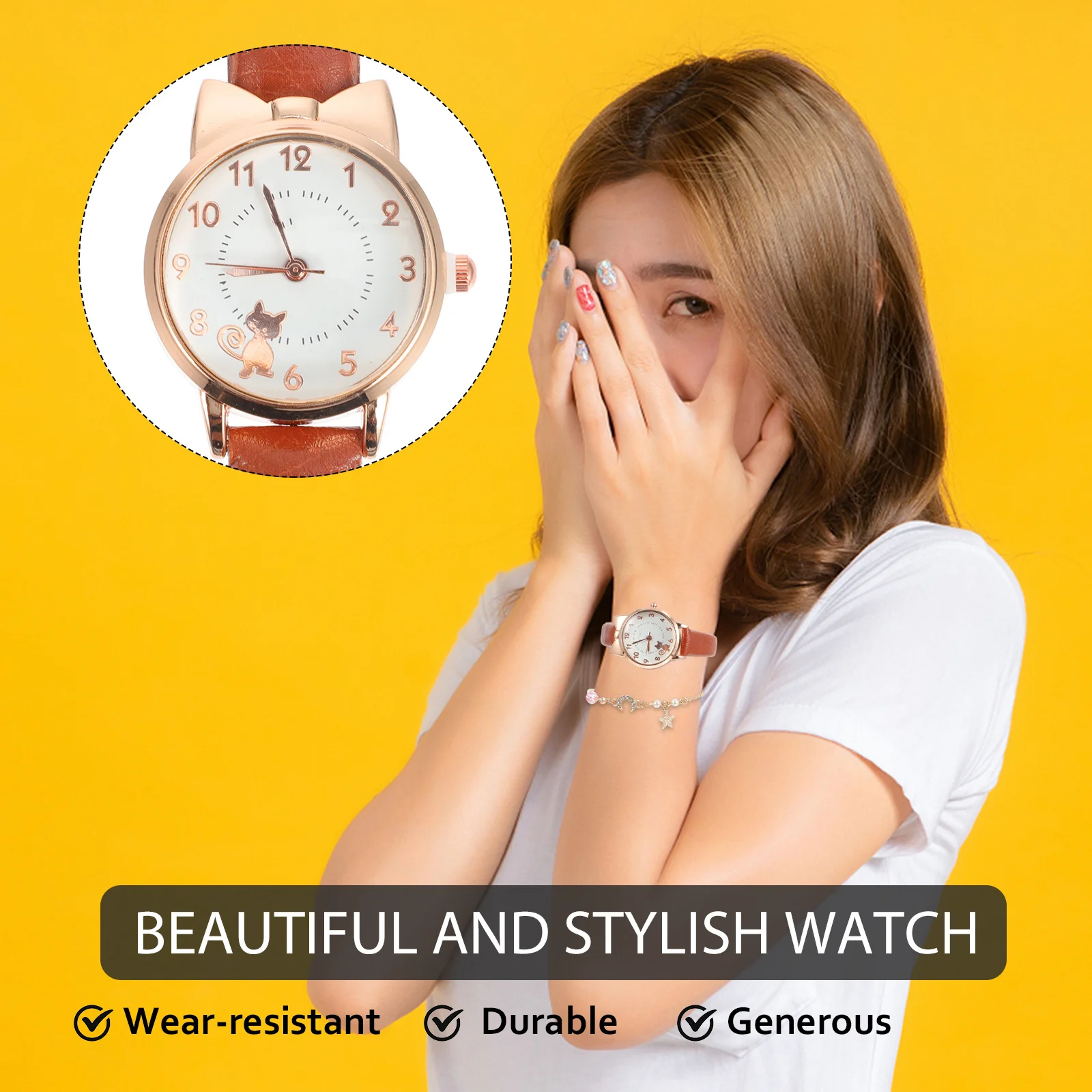 

1Set Women Watch Set Quartz Band Star Moon Bracelet Versatile Watch Set Bracelet for Women