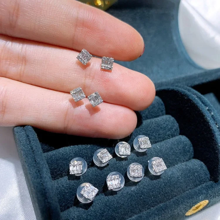 Trendy Square Cut Dazzling Zircon stud Earrings for Women 925 Sterling SIlver Jewelry Gift Pendientes Statement Bijoux