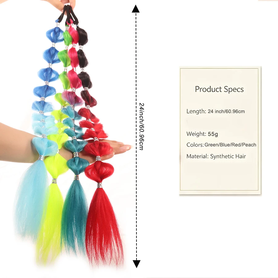 24 Inch Synthetic Bubble Ponytail Wig Braided Wrap Around Hair Extensions with Hair Band for Women Daily Festival Party Cosplay
