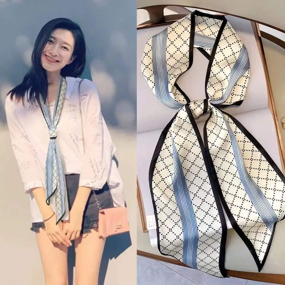 الفاخرة تصميم الحرير نحيل أغطية الرأس وشاح المرأة طباعة الربيع رابطة عنق الشعر حقيبة اليد الشريط حزام المعصم Foulard عقال سيدة