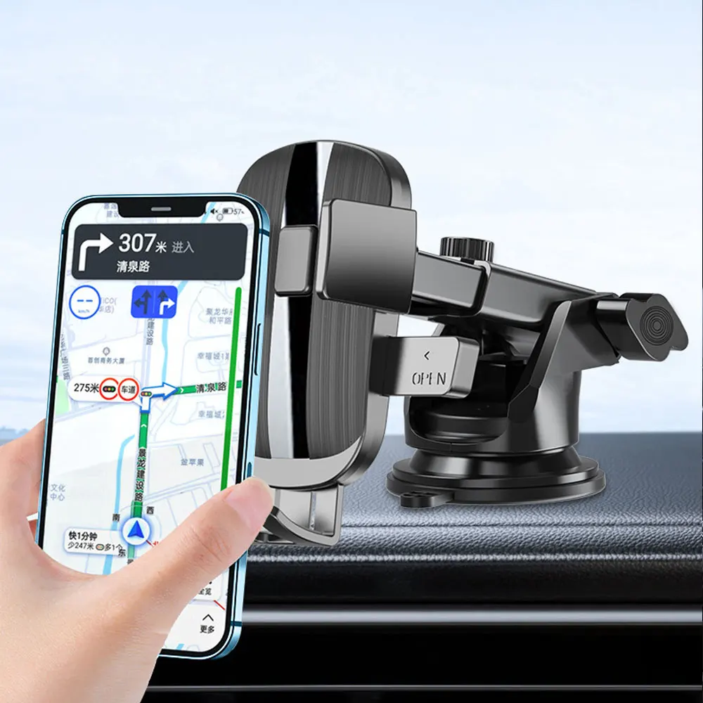 Car Dashboard Panel Phone Holder Center Console Suction Cup Mount Holder Windscreen Adjustable Long Arm Stand with Charging Port