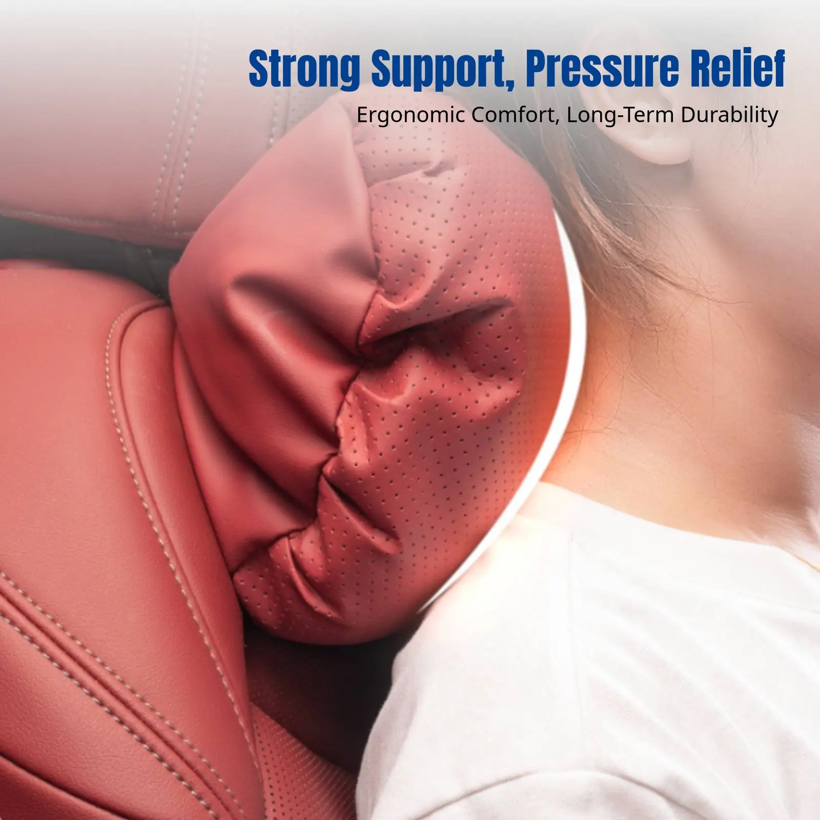 

Car Headrest, Genuine Leather Breathable Neck Pillow, All-Season, Soft Cotton Filling, Ergonomic Support