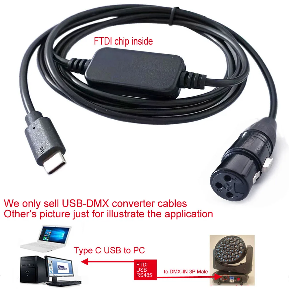 Type C USB-C DMX512 Freestyler Qlight Stage Lights Wall Building Landscape Lamp Mac Laptop PC UDMX Control Cable