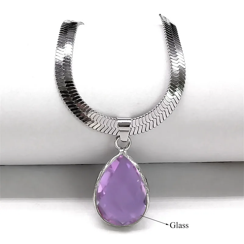 Gothic Wasser Tropfen Schwarz Obsidian Halskette Frauen Edelstahl Schlüsselbein Schlange Kette Choker Naturstein Halsketten Kpop Schmuck – Detail 11