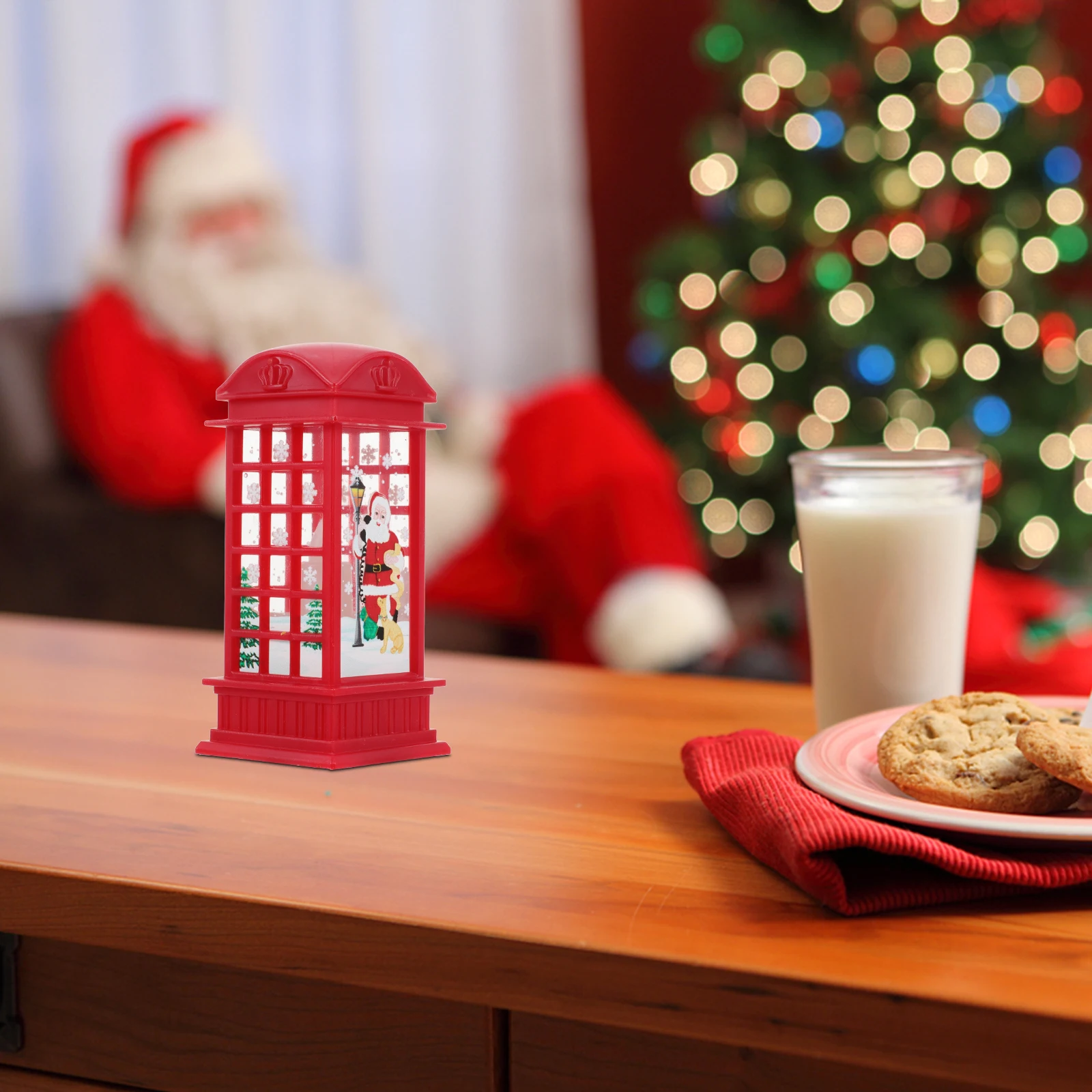 

1pc Telephone Booth Led Night Lamp Christmas Decorative Light Desktop Ornament For Holiday Party Home Table Decoration