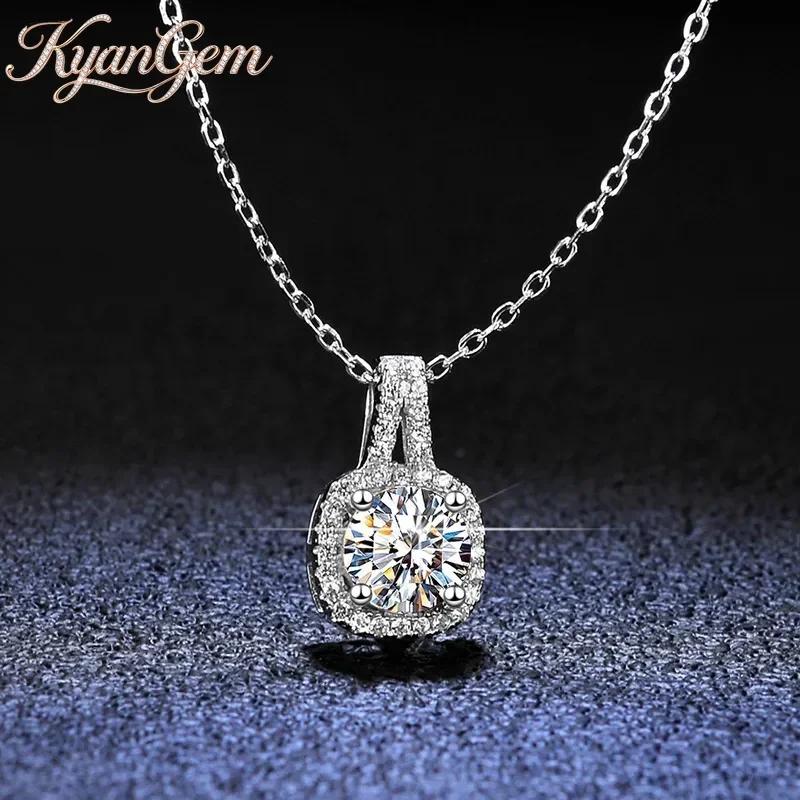 KyanGem 18K Gold Inlaid Pendant, 1-2 carat Moissanite Necklace, Women's T-shaped Family Bag 18K Platinum Jewelry