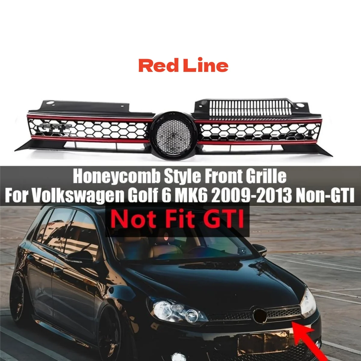 

GTI Style Car Front Bumper Centre Grille For Volkswagen Golf 6 MK6 GTI 2009-2013 Honeycomb Mesh Upper Grille Front Racing Grills