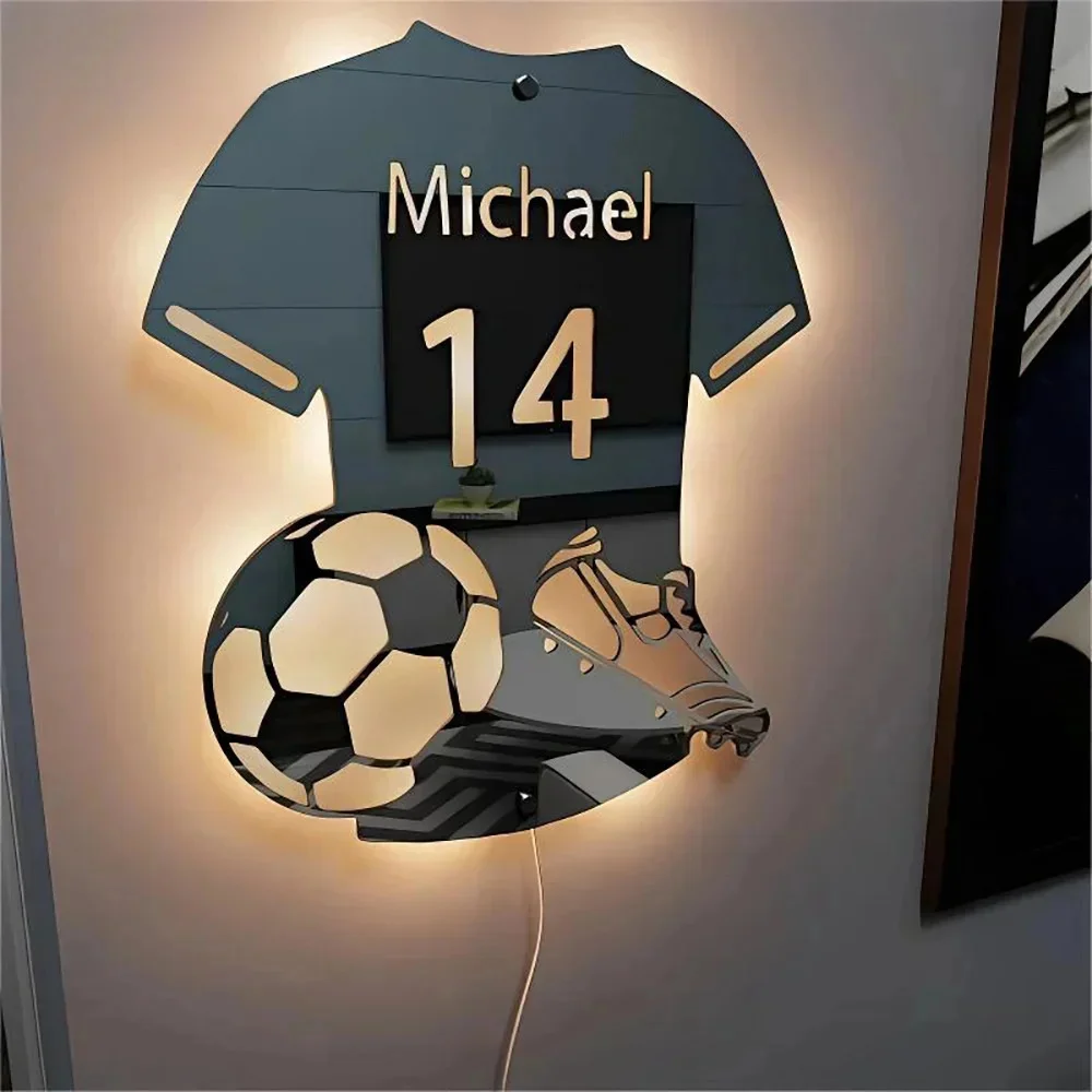 Personalized Football Jersey Mirror Light RGB Wall Light Remote Control Lamp For Esports Room Bedroom Bar Decoration Night Light