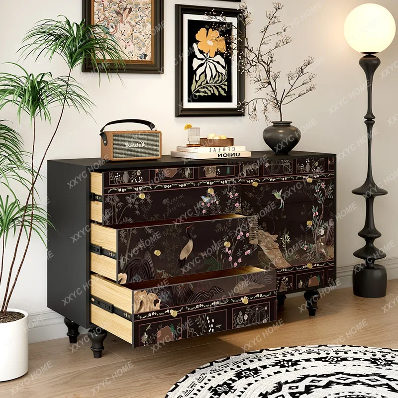 Hnew Chinese six-chest chest chest of drawers living room bedroom multi-functional storage retro dining side cabinet