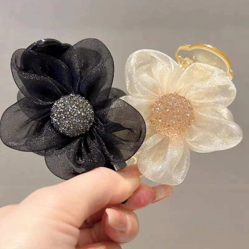 1 Stuks Vrouwen Strass Zon Bloemen Cross Grab Clip Paardenstaart Haar Krab Klauw Haar Clip Meisjes Haar Accessoires Elegant Haar Clip