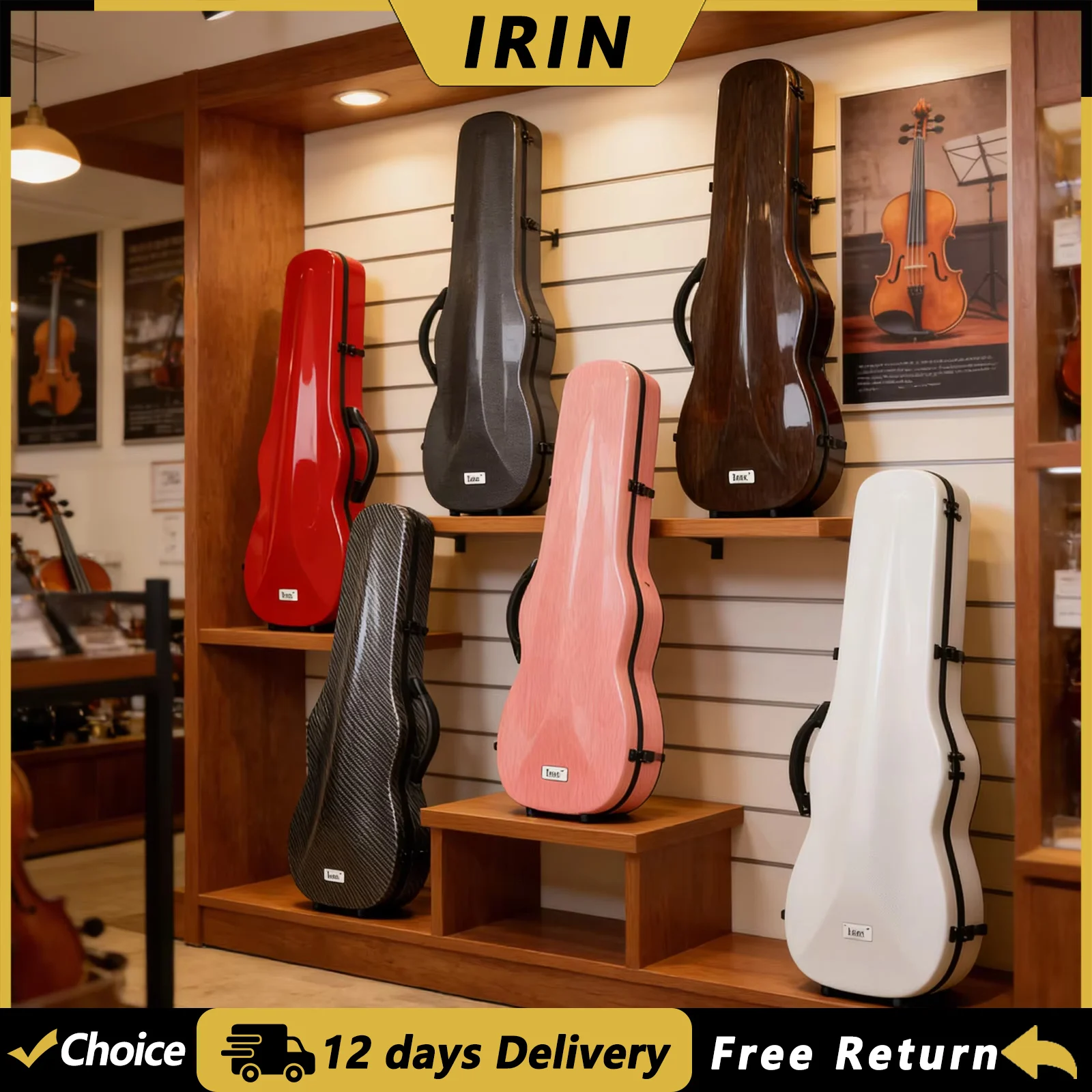 IRIN VB-10 4/4 Violin Case Super-Light Carbon Fiber Fiddle Box Wear-resistant Compression-resistant Violin Bag with Hygrometer